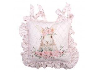 Růžový bavlněný povlak na sedák s králíčkem Floral Easter Bunny - 40*40 cm