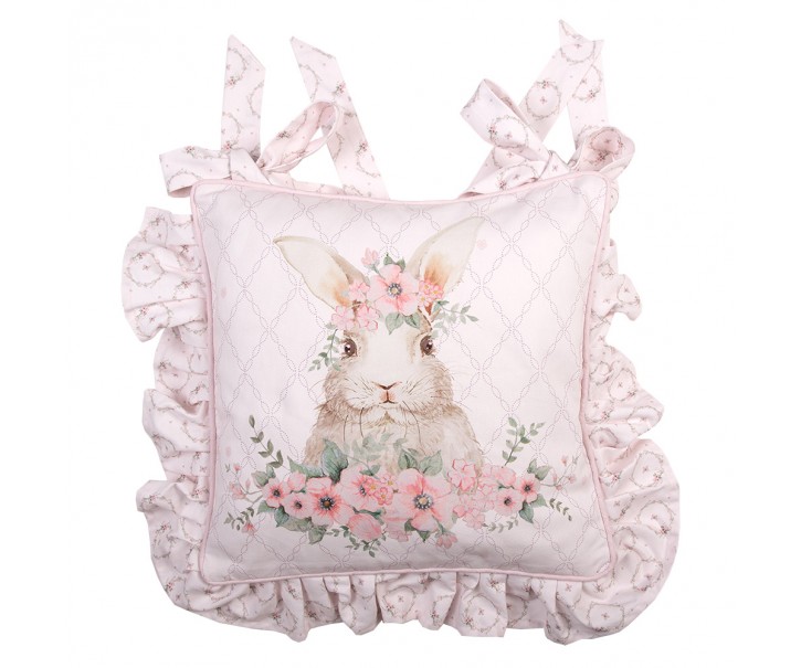 Růžový bavlněný povlak na sedák s králíčkem Floral Easter Bunny - 40*40 cm