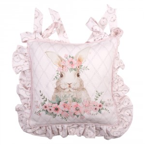 Růžový bavlněný povlak na sedák s králíčkem Floral Easter Bunny - 40*40 cm