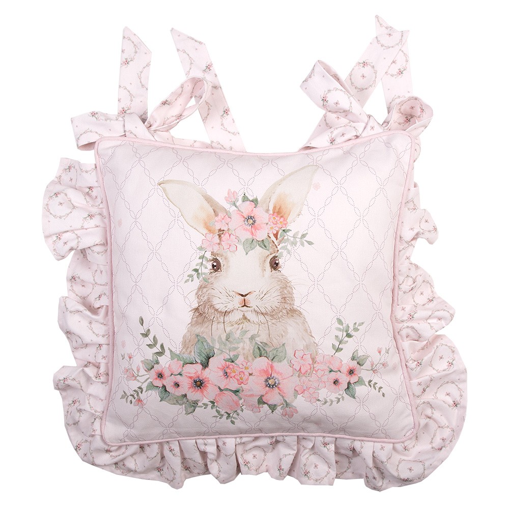 Růžový bavlněný povlak na sedák s králíčkem Floral Easter Bunny - 40*40 cm Clayre & Eef