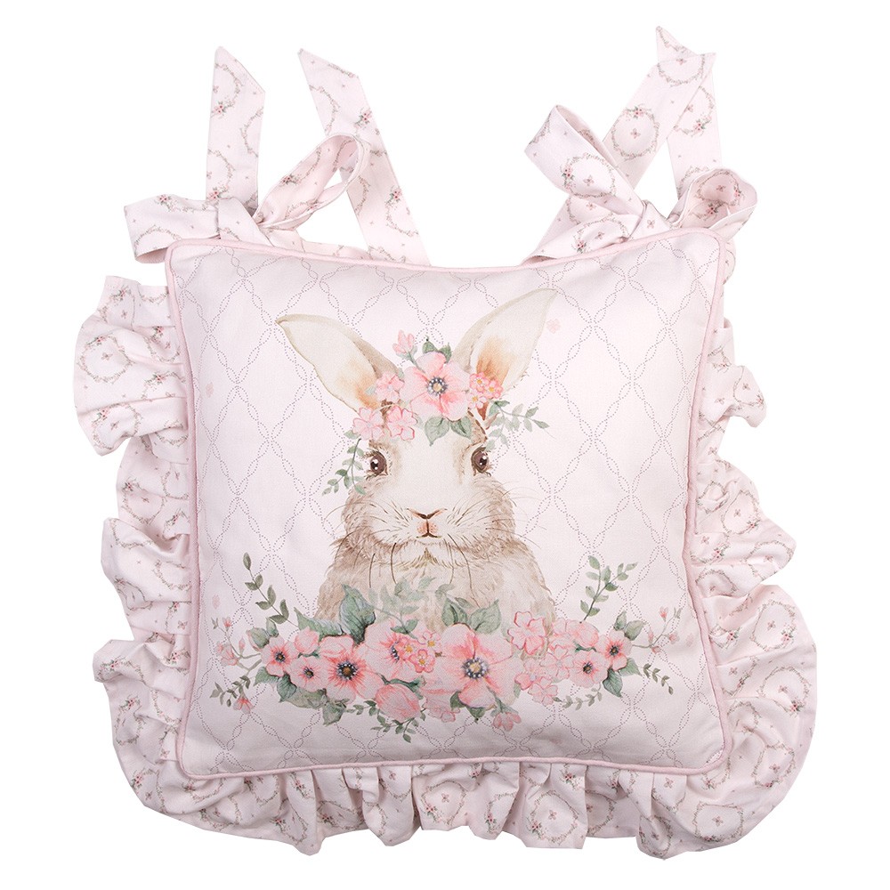 Růžový bavlněný povlak na sedák s králíčkem Floral Easter Bunny - 40*40 cm