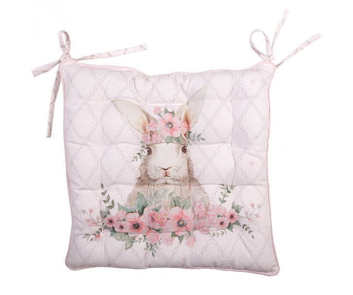 Růžový bavlněný sedák s výplní s králíčkem Floral Easter Bunny - 40*40*4 cm