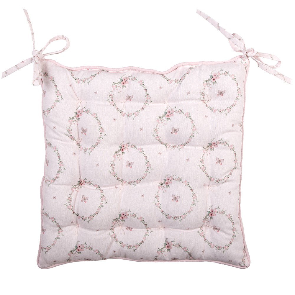 Růžový bavlněný sedák s výplní s králíčkem Floral Easter Bunny - 40*40*4 cm