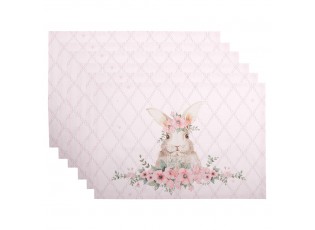 6ks růžové bavlněné prostírání s králíčkem Floral Easter Bunny - 48*33 cm