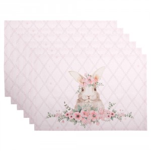 6ks růžové bavlněné prostírání s králíčkem Floral Easter Bunny - 48*33 cm