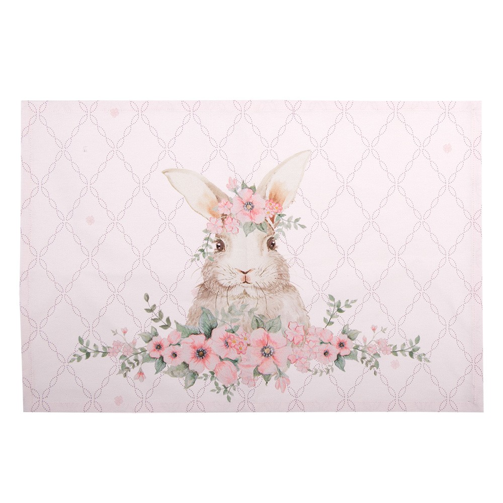 6ks růžové bavlněné prostírání s králíčkem Floral Easter Bunny - 48*33 cm