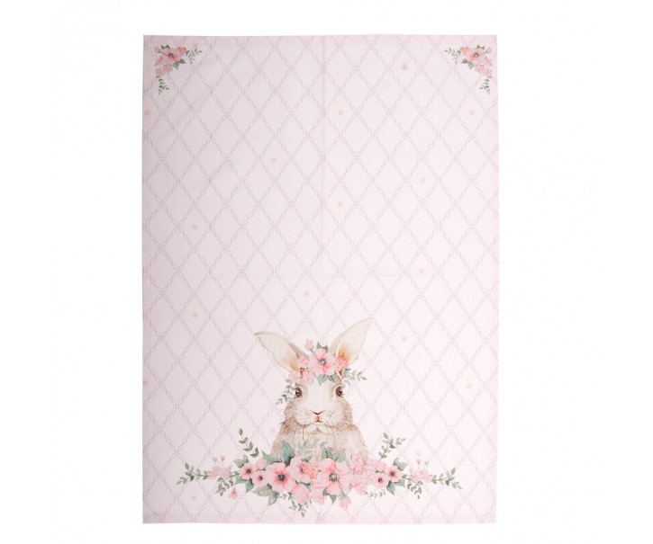 Růžová bavlněná utěrka s králíčkem Floral Easter Bunny - 50*70 cm