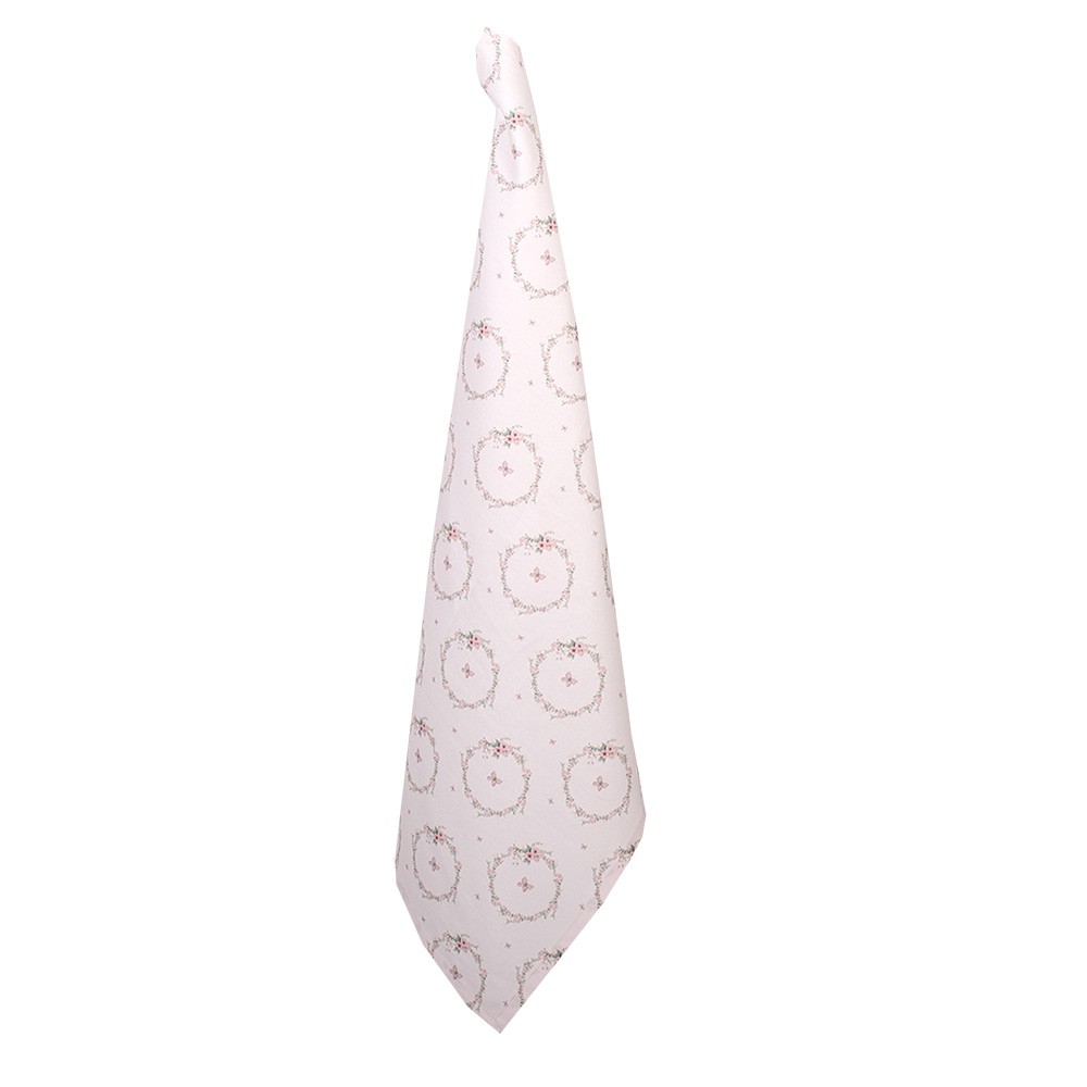 Růžová bavlněná utěrka s květy Floral Easter Bunny - 50*70 cm