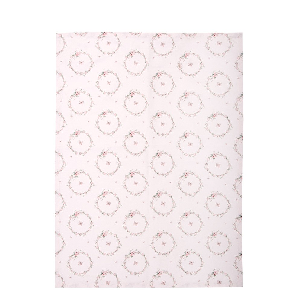 Růžová bavlněná utěrka s květy Floral Easter Bunny - 50*70 cm