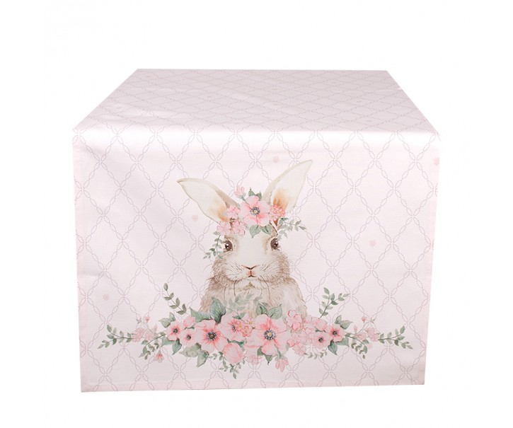 Růžový bavlněný běhoun s králíčkem Floral Easter Bunny - 50*140 cm