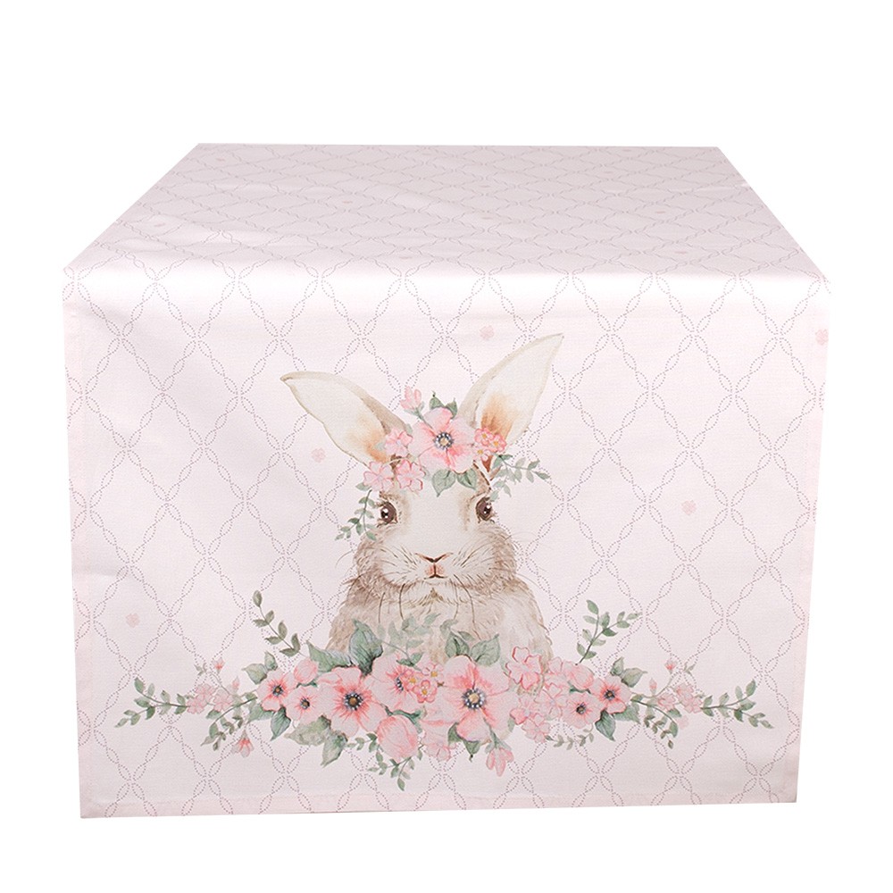 Růžový bavlněný běhoun s králíčkem Floral Easter Bunny - 50*140 cm