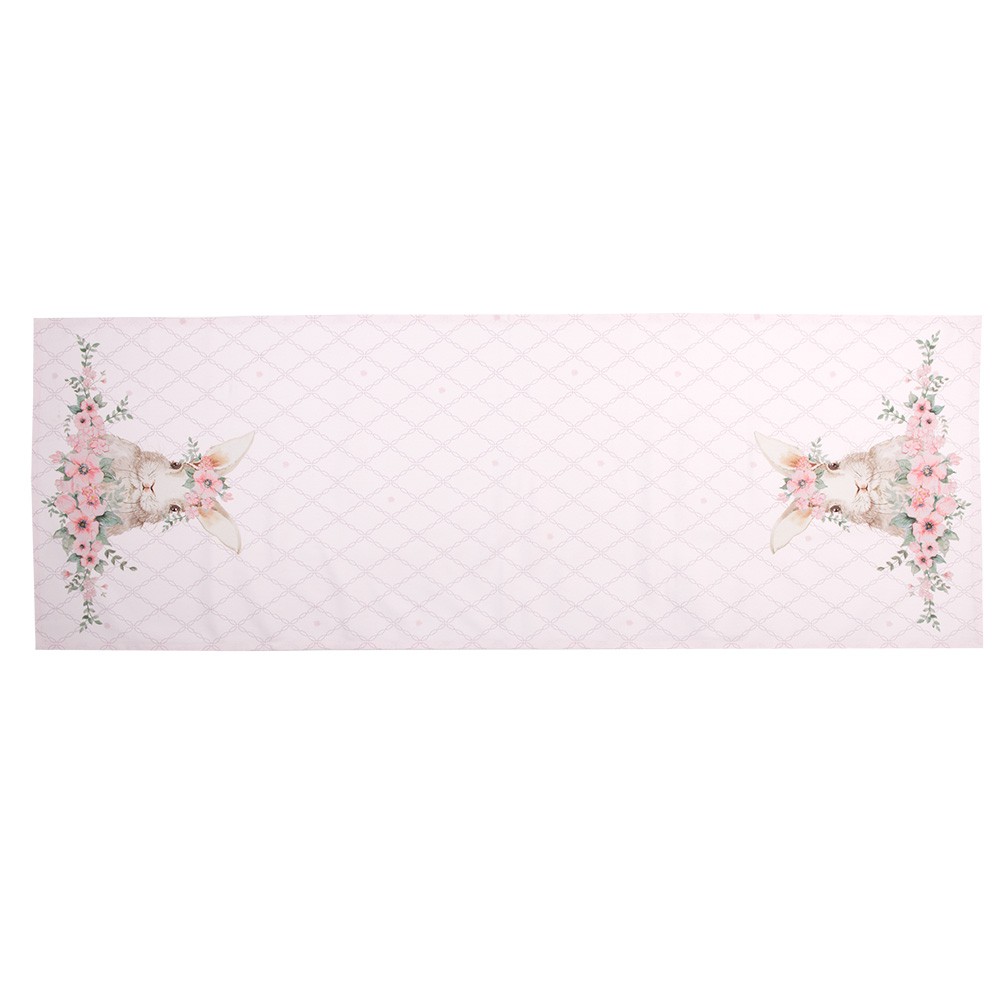Růžový bavlněný běhoun s králíčkem Floral Easter Bunny - 50*140 cm
