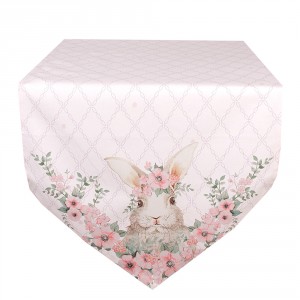 Růžový bavlněný běhoun s králíčkem Floral Easter Bunny - 50*160 cm
