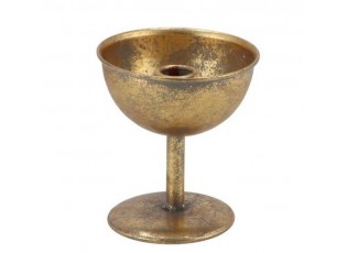 Zlatý antik kovový svícen na noze Dhaka gold - Ø 12*13 cm