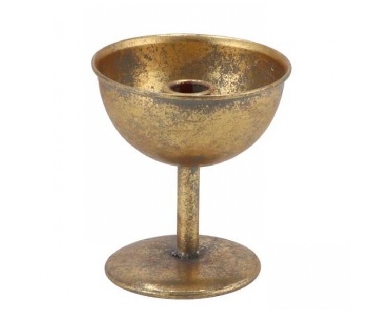 Zlatý antik kovový svícen na noze Dhaka gold - Ø 12*13 cm