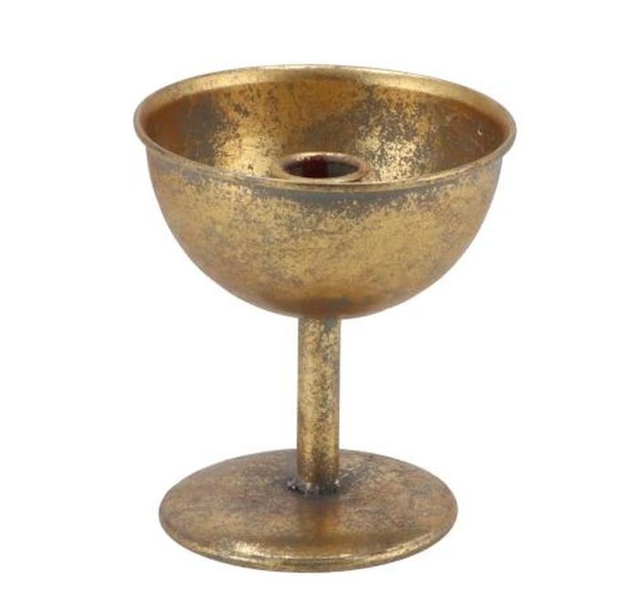 Levně Zlatý antik kovový svícen na noze Dhaka gold - Ø 12*13 cm 871638