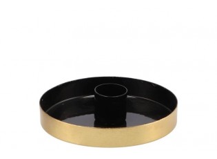 Černo - zlatý antik kovový svícen Marrakech black - Ø 10*2,5 cm