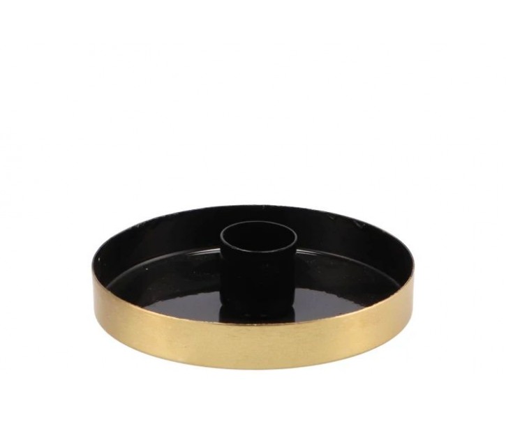 Černo - zlatý antik kovový svícen Marrakech black - Ø 10*2,5 cm