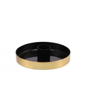 Černo - zlatý antik kovový svícen Marrakech black - Ø 10*2,5 cm