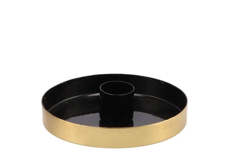 Černo - zlatý antik kovový svícen Marrakech black - Ø 10*2,5 cm