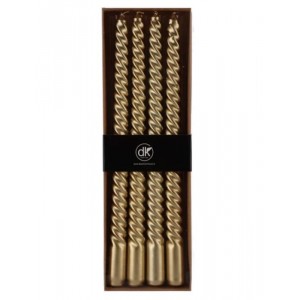 Set 4ks zlatá metalická úzká kroucená svíčka Twist gold - Ø 2*30cm 