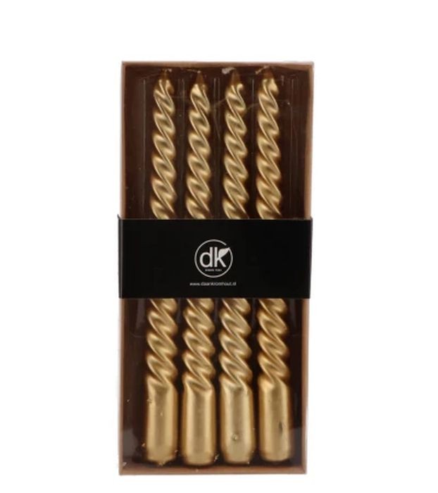 Set 4ks zlatá metalická úzká kroucená svíčka Twist gold - Ø 1.8*20cm / 4h daan kromhout