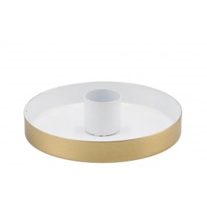 Bílo - zlatý antik kovový svícen Marrakech white - Ø 10*3 cm