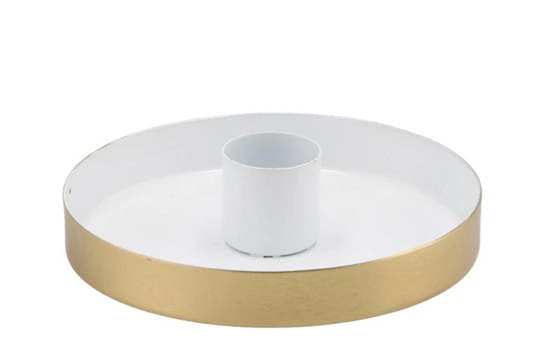 Bílo - zlatý antik kovový svícen Marrakech white - Ø 10*3 cm