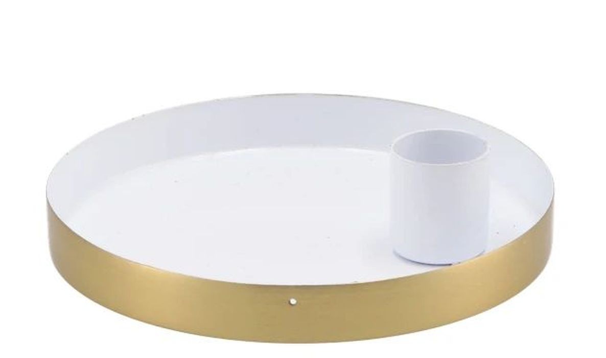 Bílo - zlatý kovový svícen Marrakech white - Ø 12*3 cm
