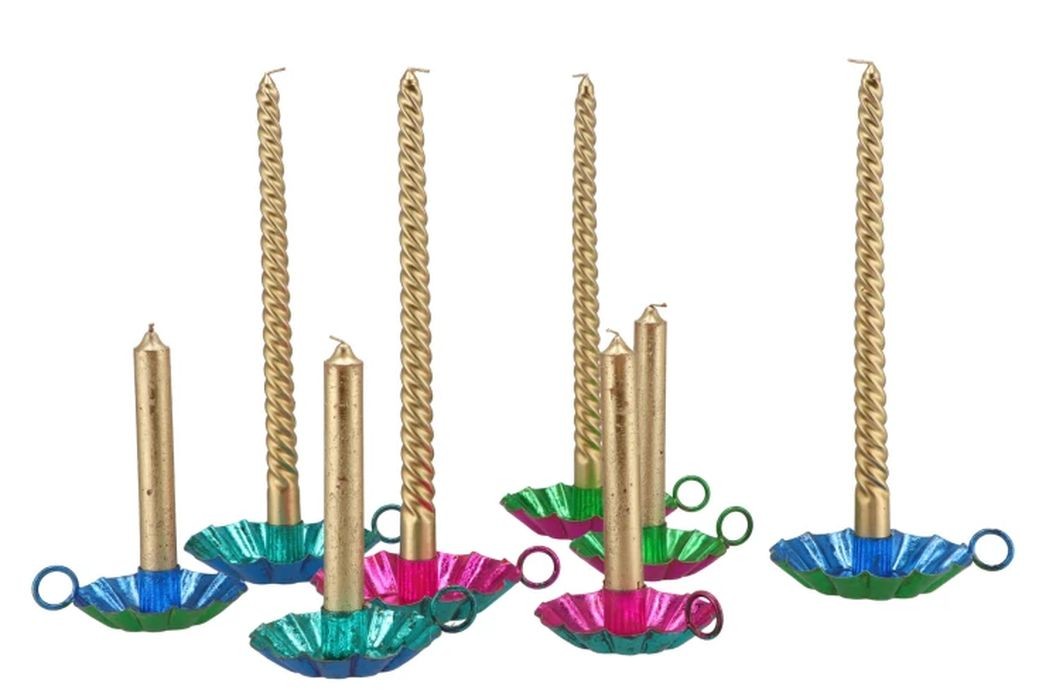 Set 4ks zlatá metalická úzká kroucená svíčka Twist gold - Ø 2*30cm 