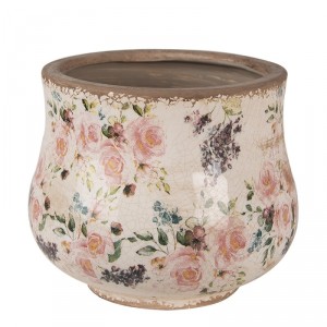 Béžový keramický obal na květináč s růžemi Rosina M - Ø18*15 cm