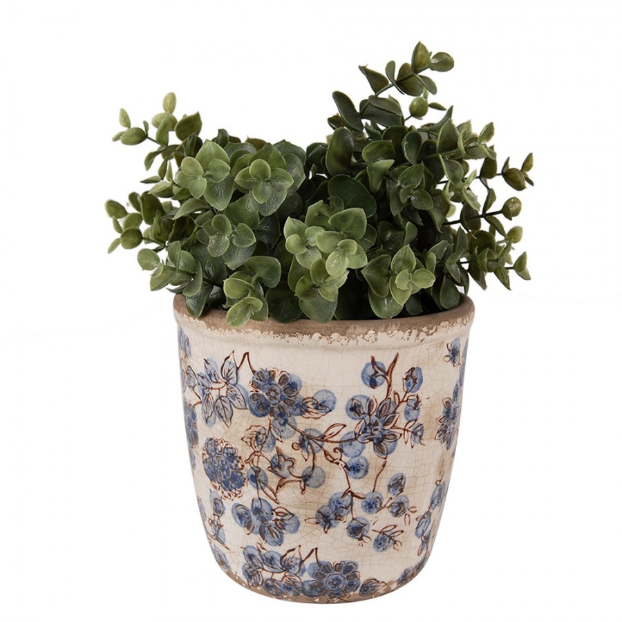 Keramický obal na květináč s modrými květy Blusia M - Ø 14*14 cm