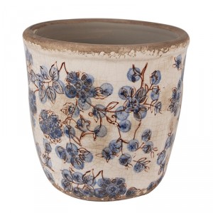 Keramický obal na květináč s modrými květy Blusia M - Ø 14*14 cm