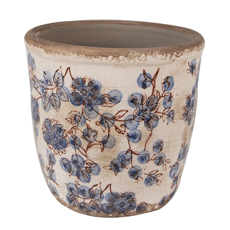 Keramický obal na květináč s modrými květy Blusia M - Ø 14*14 cm