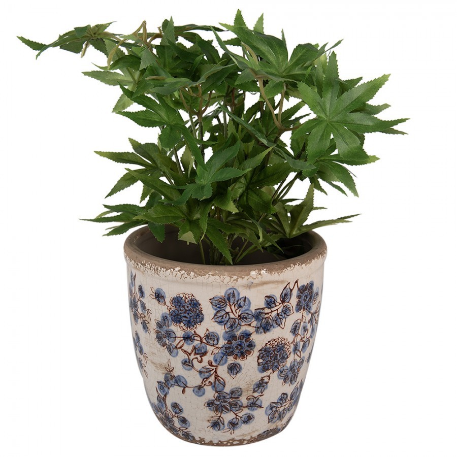 Keramický obal na květináč s modrými květy Blusia L - Ø 17*16cm