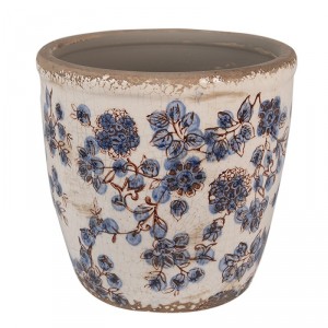 Keramický obal na květináč s modrými květy Blusia L - Ø 17*16cm