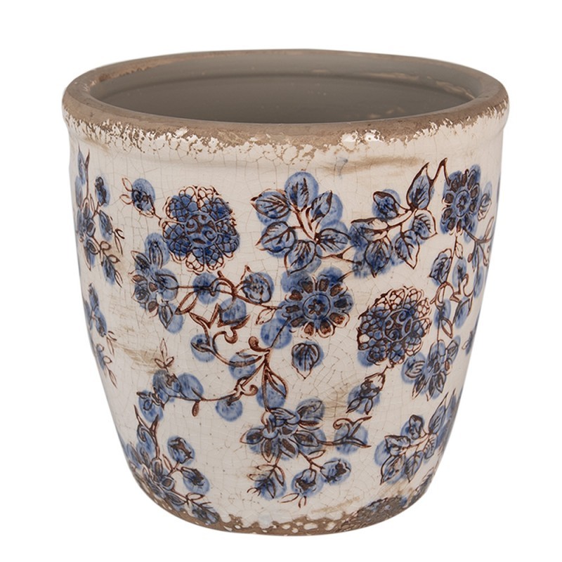 Keramický obal na květináč s modrými květy Blusia L - Ø 17*16cm