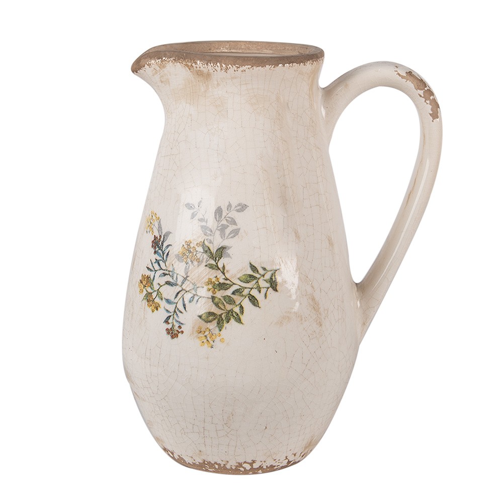 Béžový keramický džbán se žlutými květy M - 17*13*22 cm