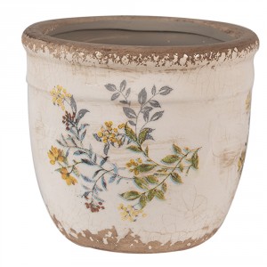 Béžový keramický obal na květináč se žlutými květy S - Ø 13*11 cm