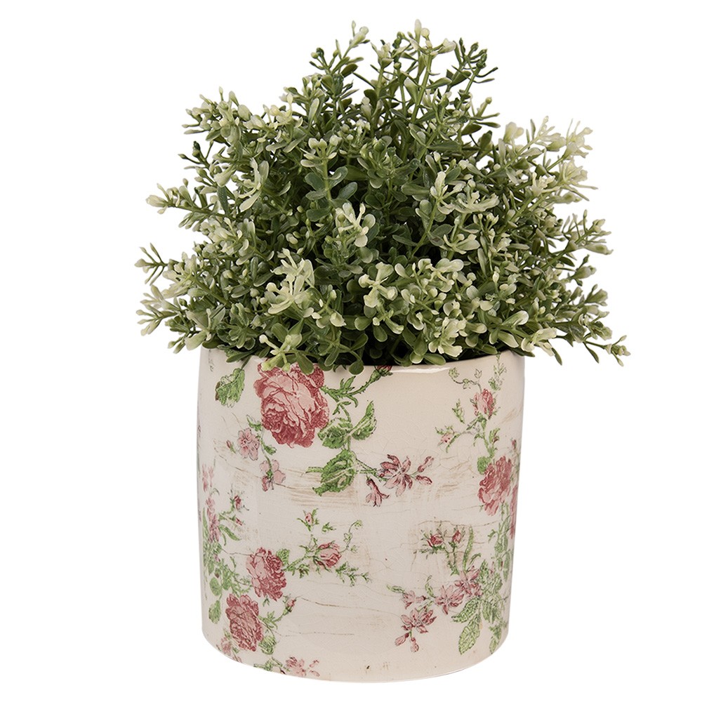 Béžový keramický obal na květináč s růžemi Rosalina M - Ø 14*13 cm