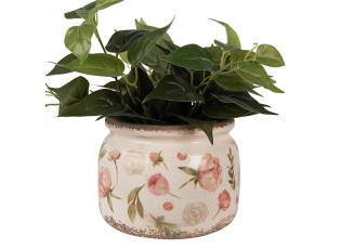 Béžový keramický obal na květináč s růžovými květy Olia L - Ø 20*15 cm