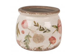 Béžový keramický obal na květináč s růžovými květy Olia M - Ø 16*13 cm