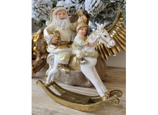 Zlatá vánoční dekorace socha Santa na houpacím koni - 21*8*21 cm