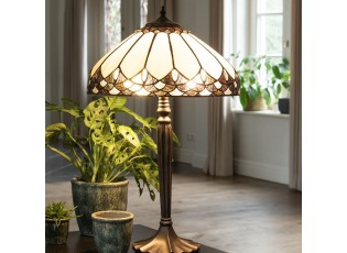 Stolní lampa Tiffany s béžovým stínidlem Faone - Ø 39*63 cm E27/max 2*60W