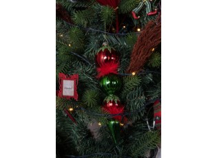 Červeno-zelená vánoční skleněná ozdoba - Ø 6*23 cm