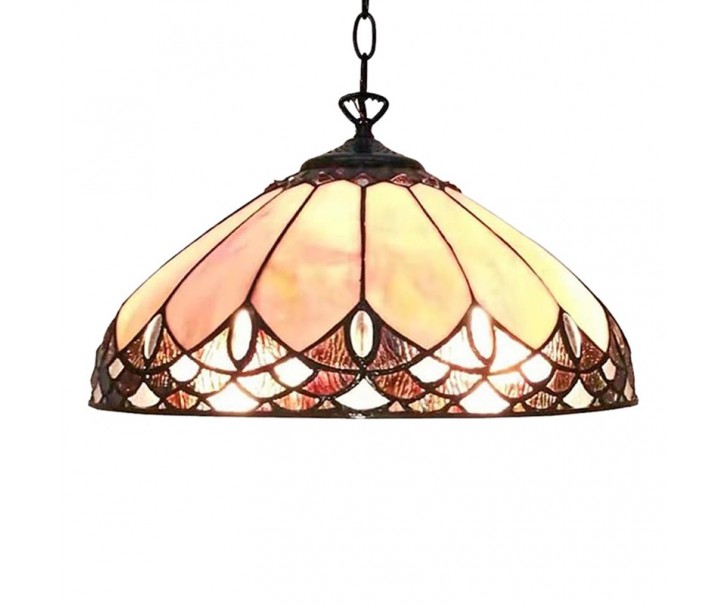 Béžová závěsná stropní lampa Tiffany Franciette - Ø 39 cm E27/max 1*60W
