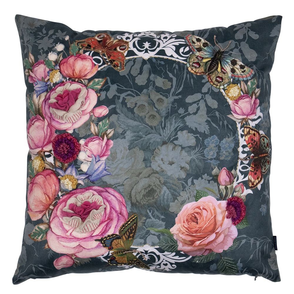 Zelený ručně vyrobený polštář s květy v koruně Crown - 45*45*10cm