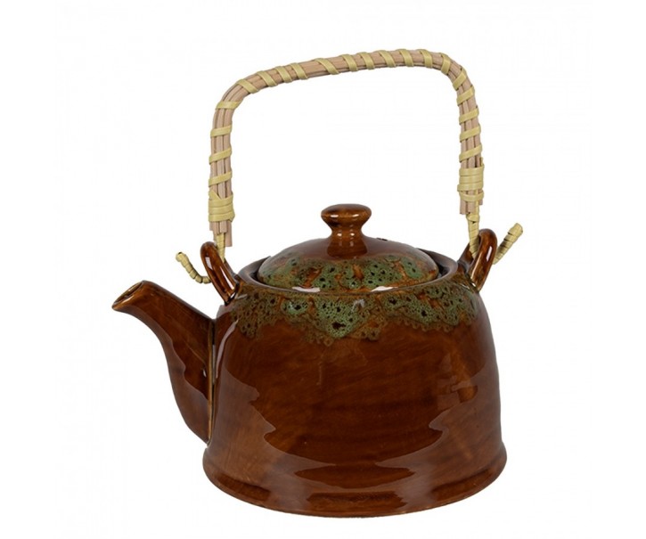 Hnědozelená porcelánová konvička na čaj - 14*12*12 cm / 0,75L