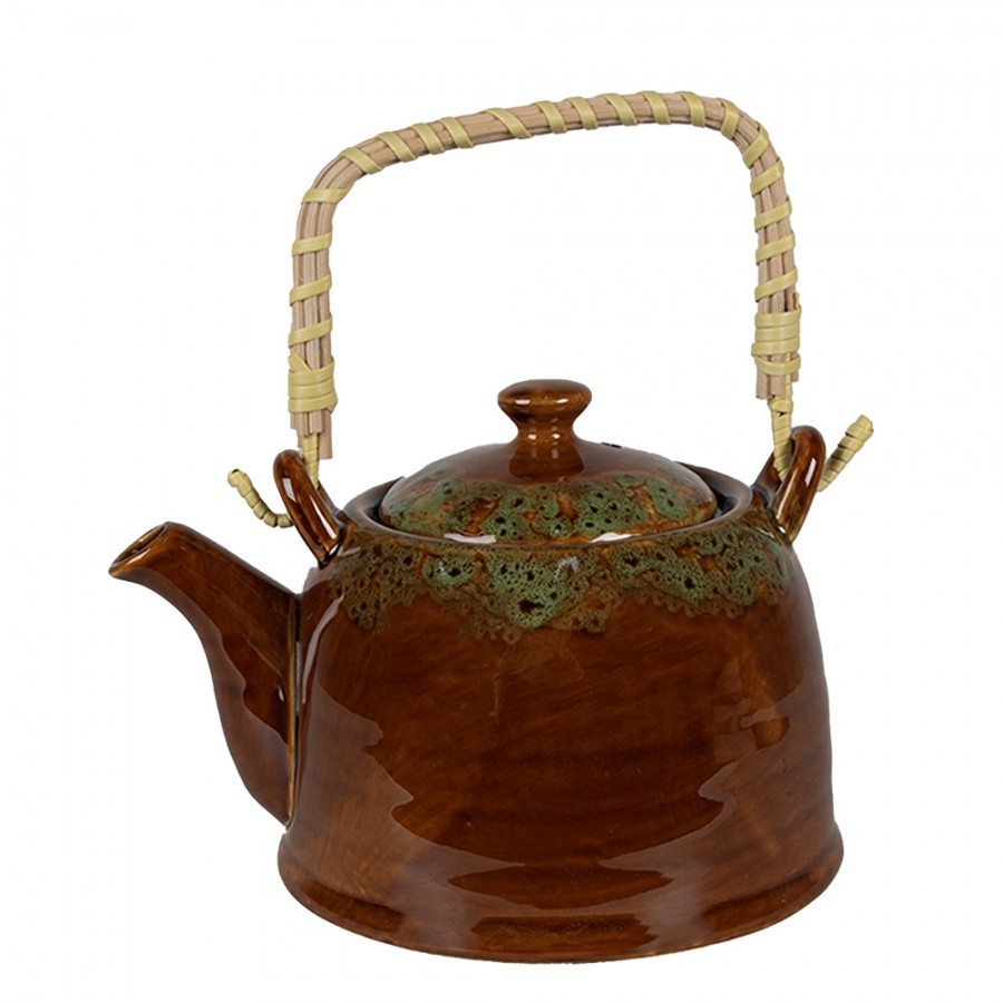 Levně Hnědozelená porcelánová konvička na čaj - 14*12*12 cm / 0,75L 6CETE0140