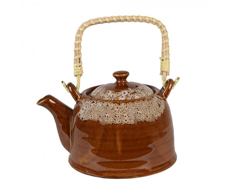 Hnědobílá porcelánová konvička na čaj - 14*12*12 cm / 0,75L